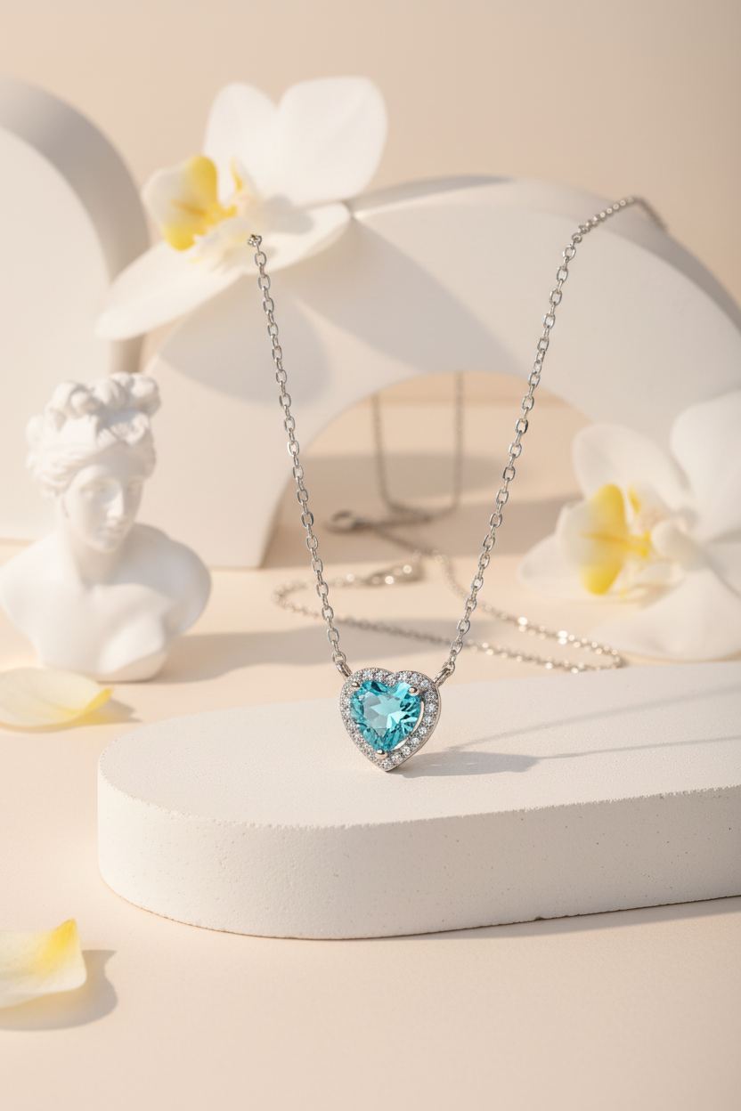 Ogrlica srce akvamarin